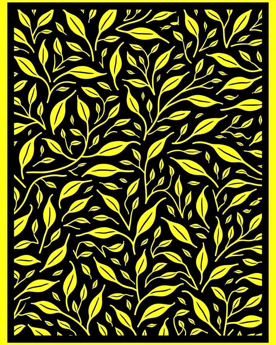 Vibrant Yellow Leafy Branch Pattern Rug