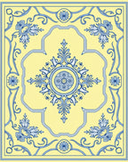 Vibrant Blue Yellow Floral Medallion Rug