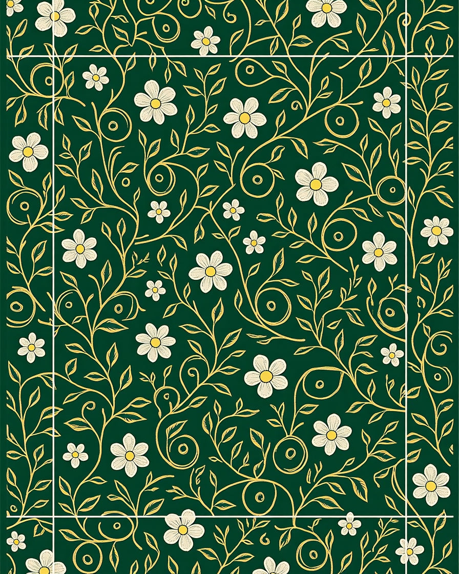 Green Floral Vine Pattern Rug