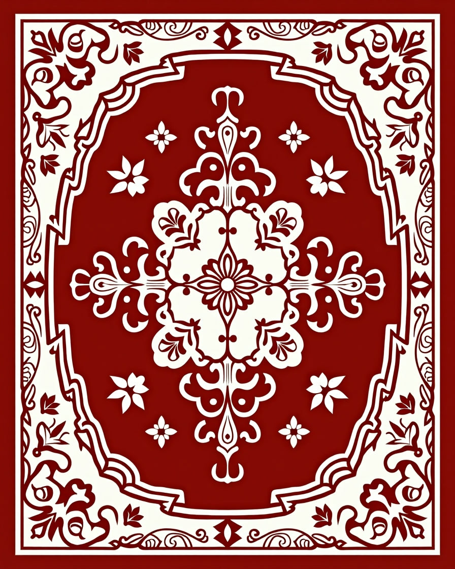 Rich Scarlet Cream Floral Medallion Rug