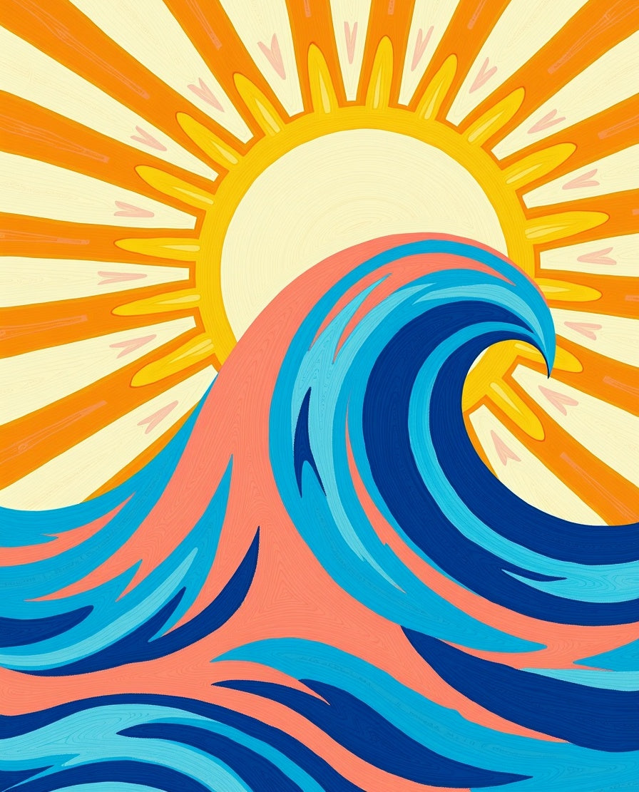 Retro Sun Ocean Wave Design Rug