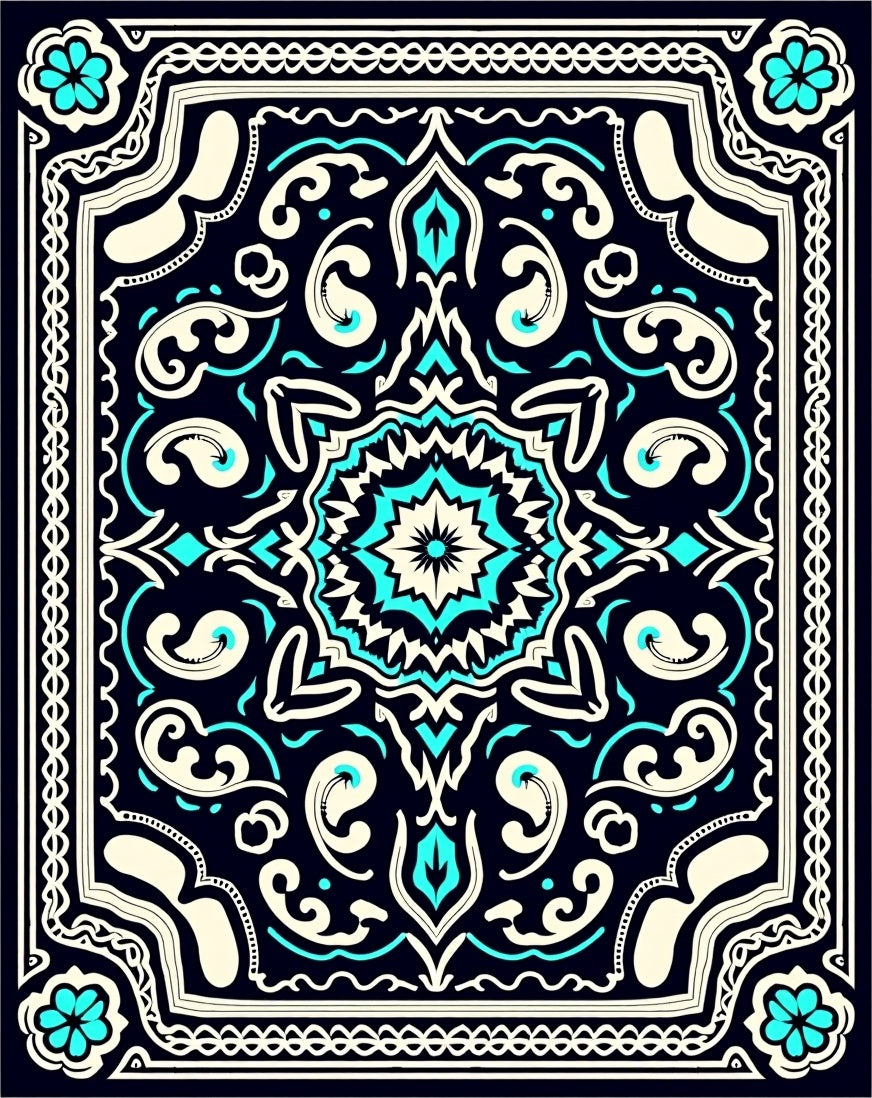 Midnight Blue Floral Medallion Pattern Rug