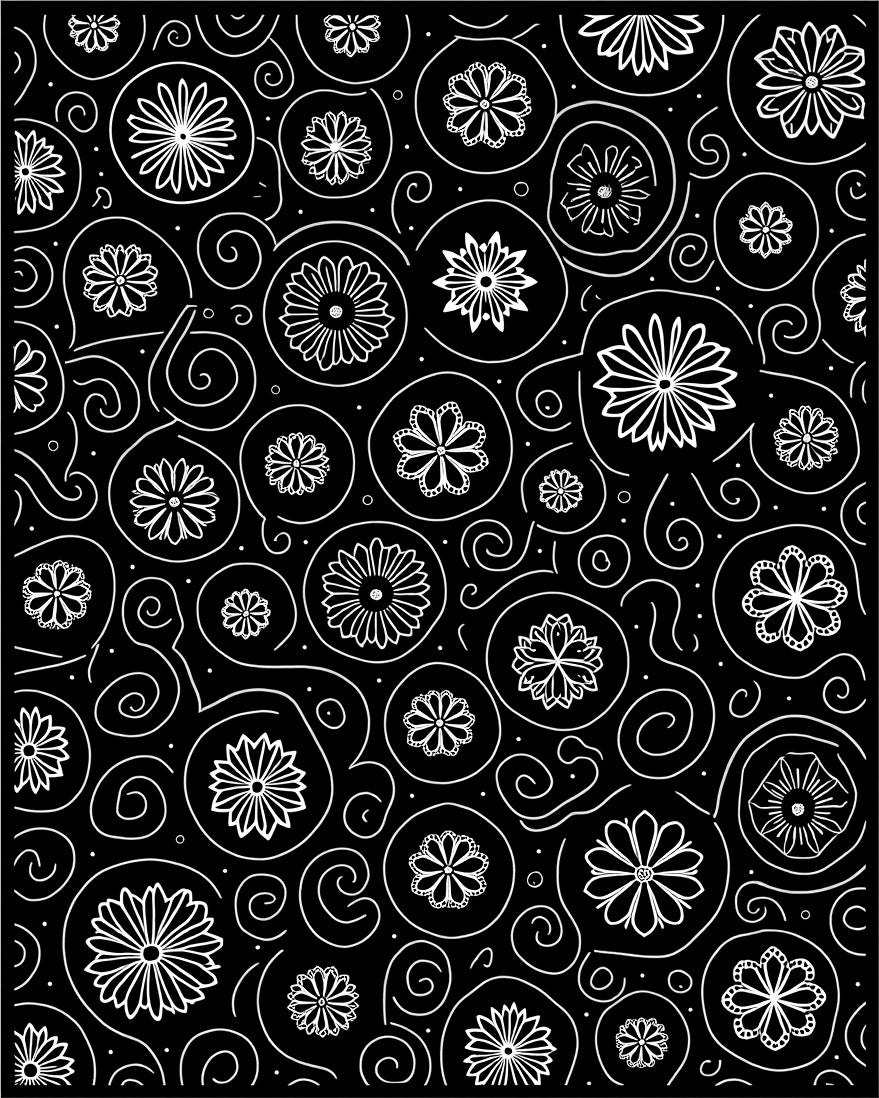 Black White Floral Circles Swirls Rug