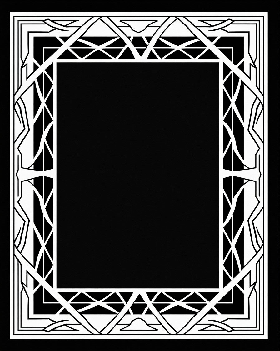 Art Deco Geometric Patterned Black White Rug