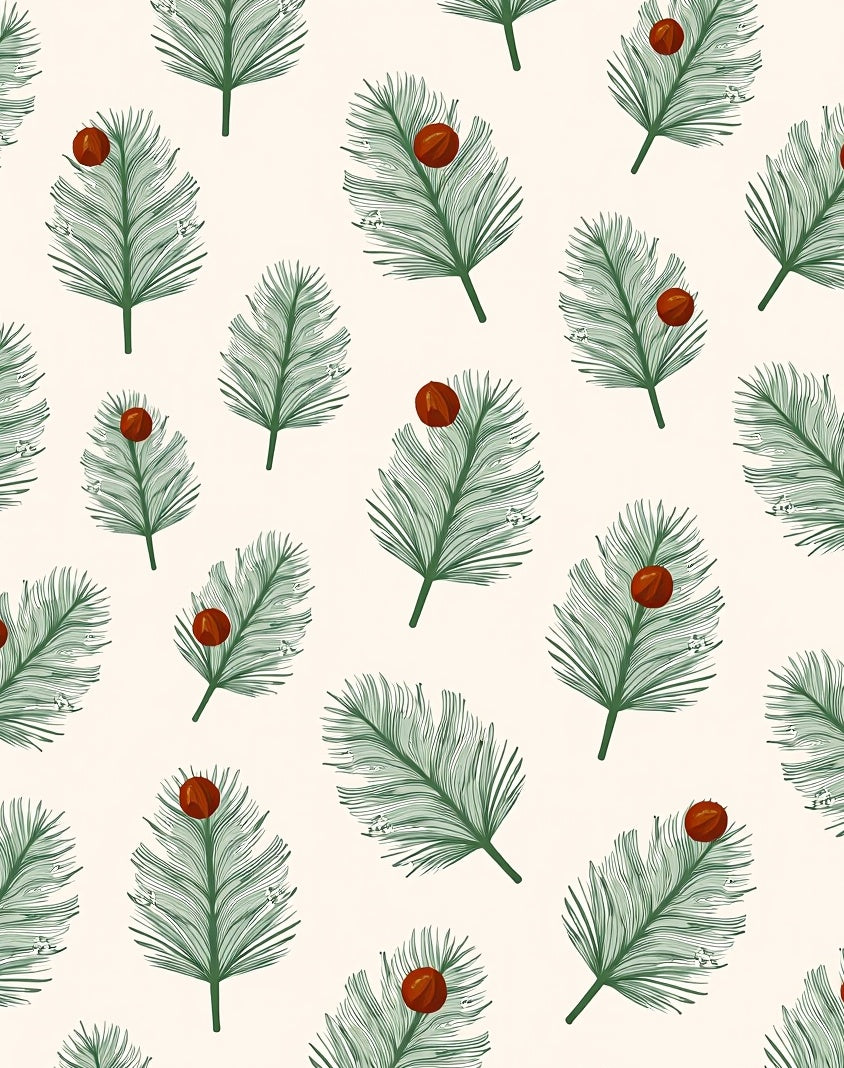 Green Pine Sprigs with Red Berries Rug