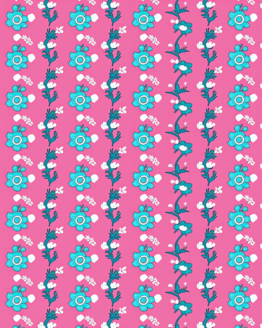 Vibrant Teal Floral Vine Pattern Rug