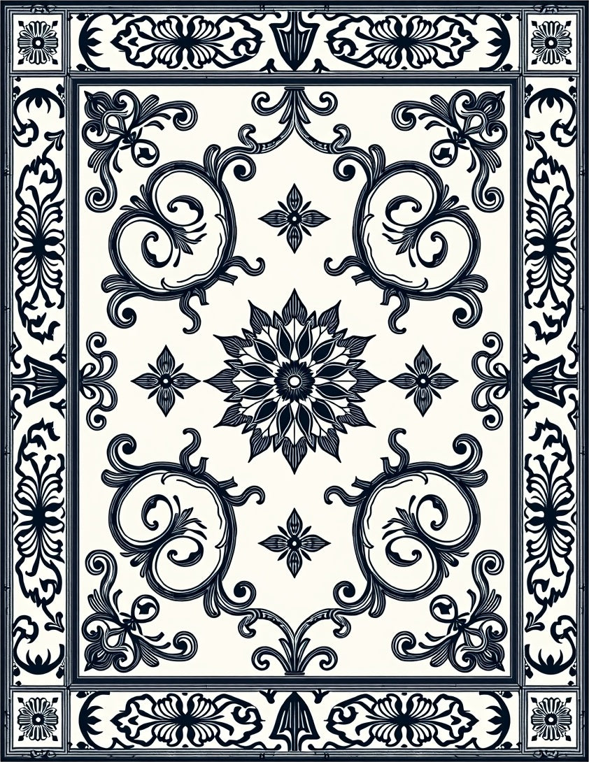 Ornate Floral Bordered Cream Rug