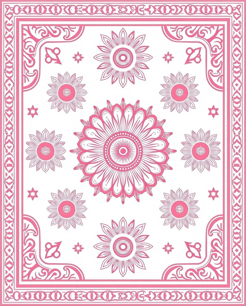 Pink Floral Mandala Pattern Rug