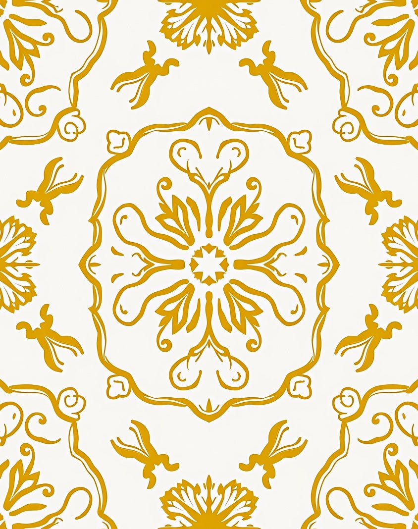 Golden Floral Mandala Pattern Rug