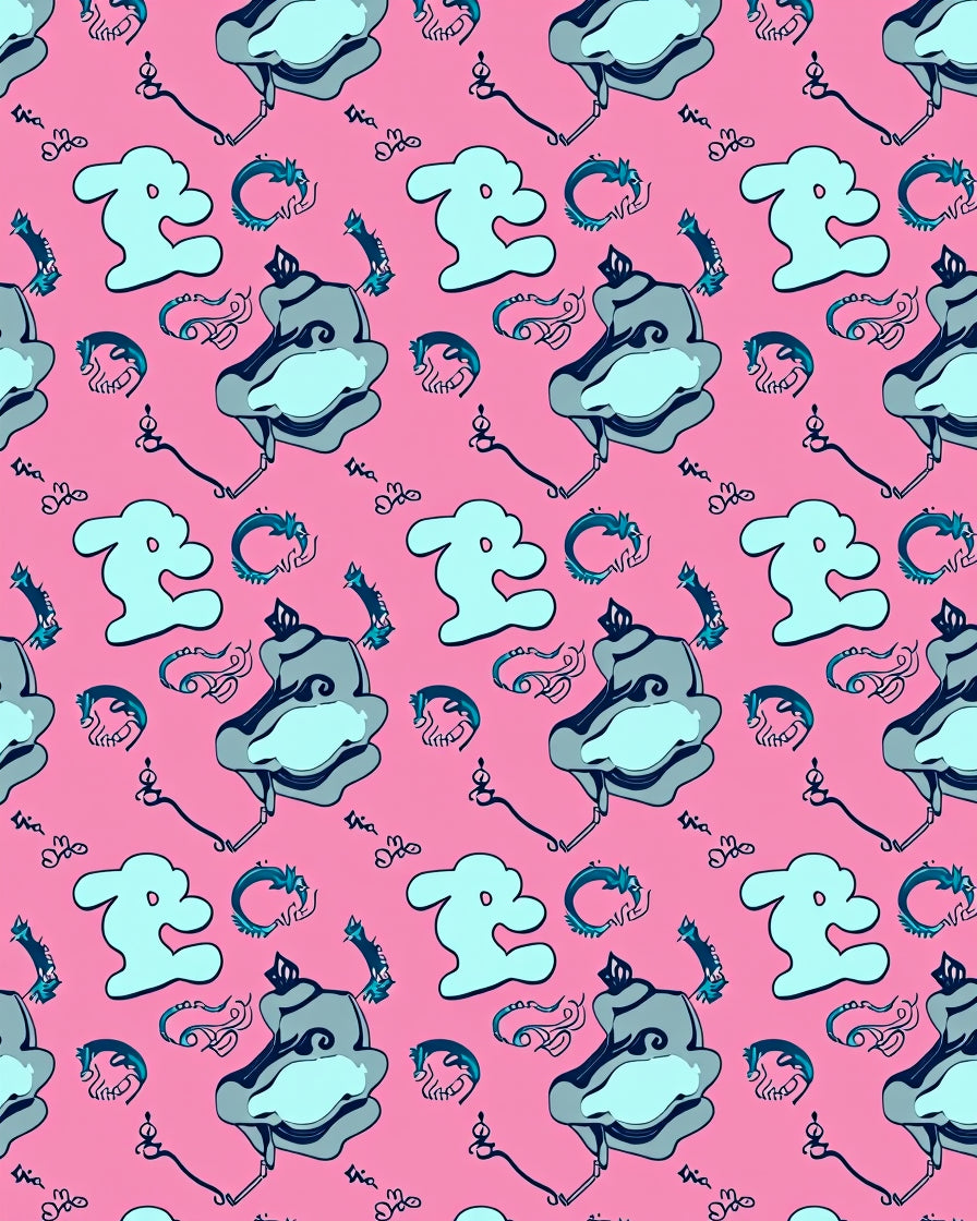 Whimsical Blue Grey Character Pattern Rug
