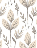 Botanical Leaf Pattern Neutral Tones Rug