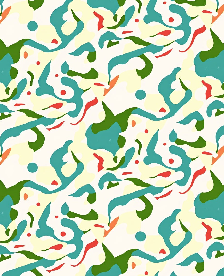 Abstract Organic Shapes With Red Dots Rug