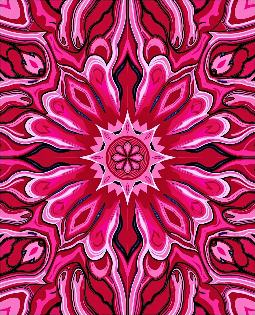 Vivid Pink Floral Kaleidoscope Pattern Rug