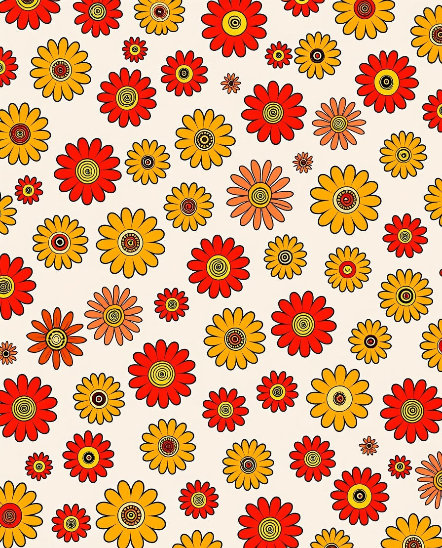 Retro Floral Pattern Red Yellow Rug