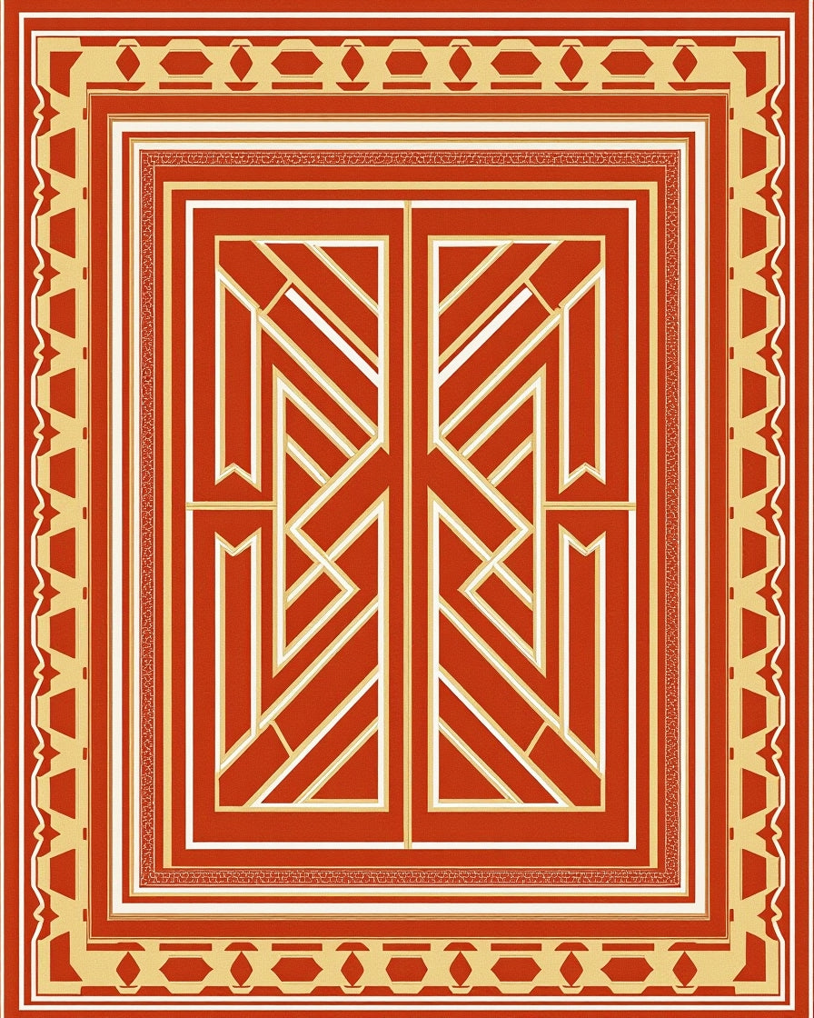 Geometric Art Deco Style Red Rug
