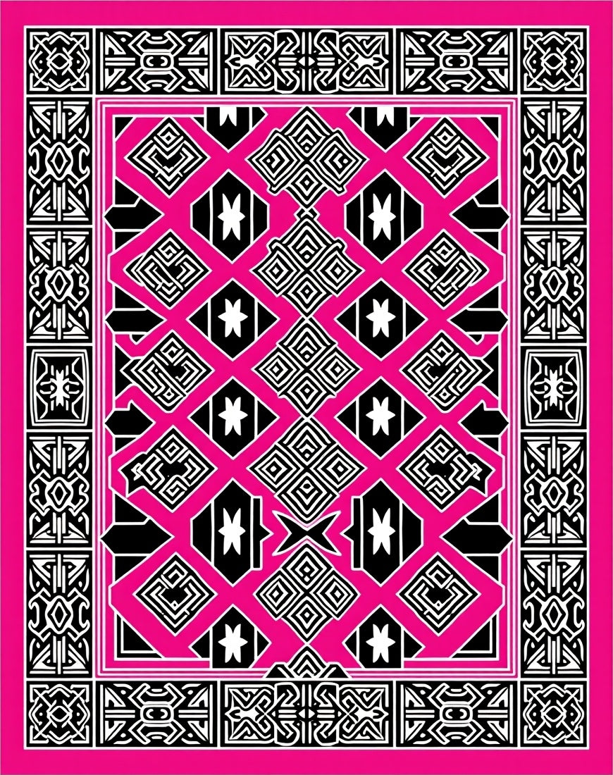 Bold Geometric Pattern With Pink Background Rug