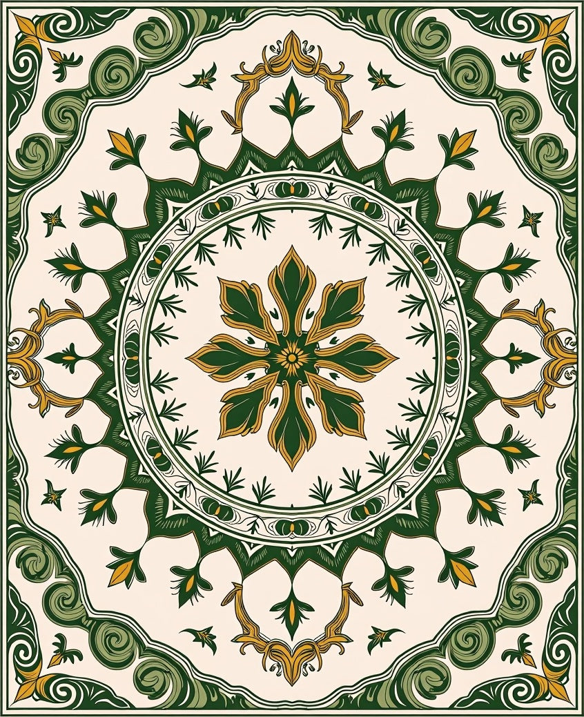Verdant Gold Floral Medallion Design Rug