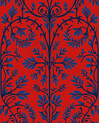 Bold Blue Vine Red Floral Rug