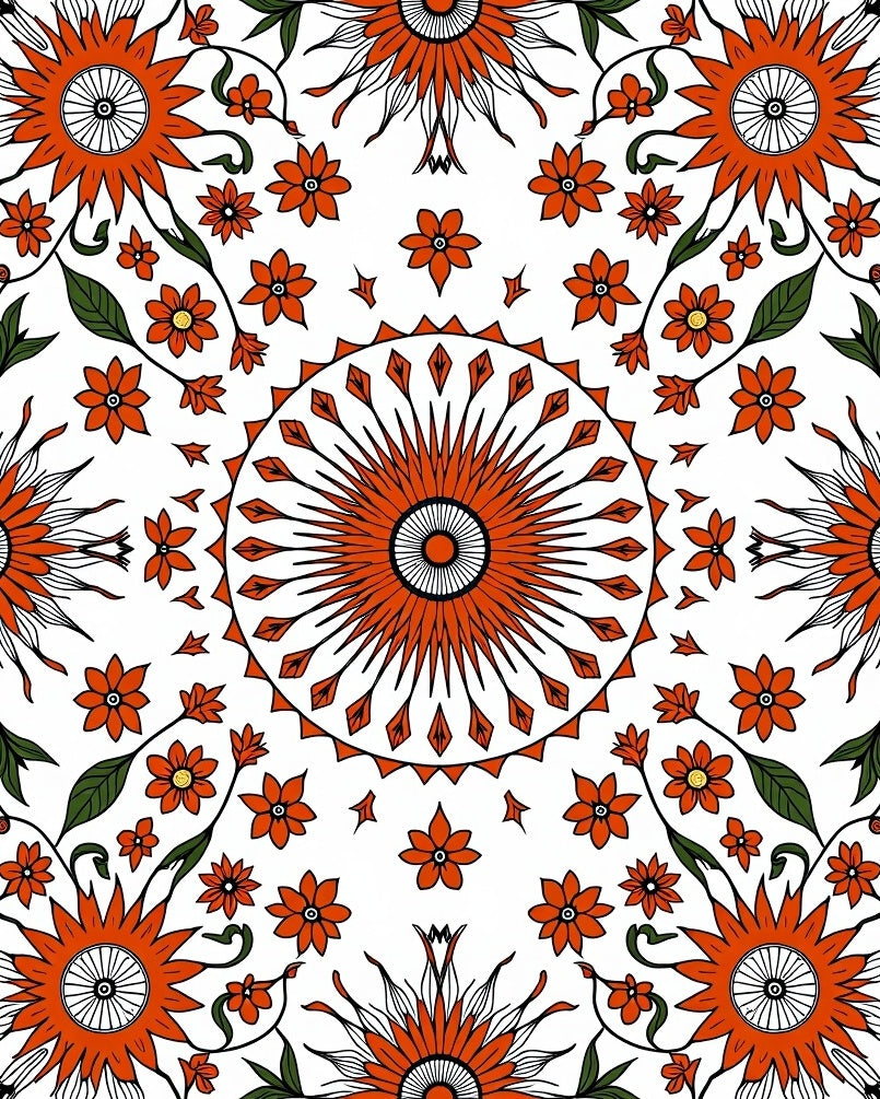 Radiant Mandala Orange Floral Design Rug