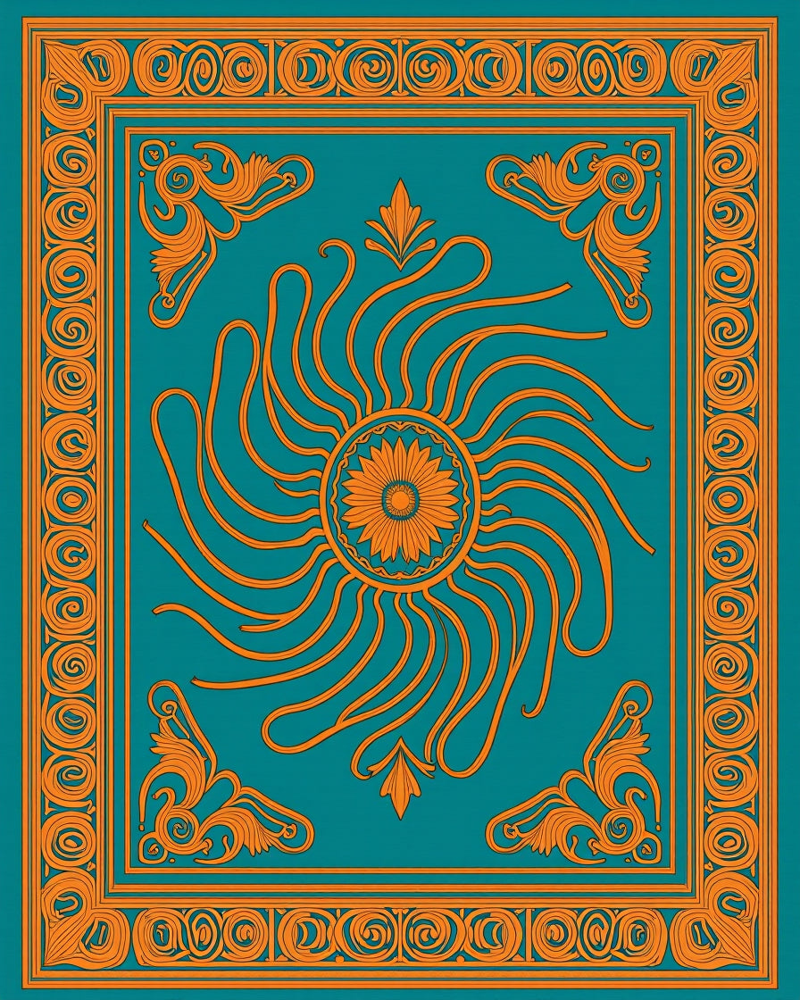 Sunburst With Swirl Border Design Rug
