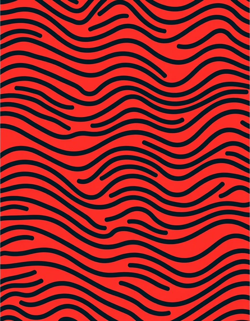 Vibrant Red Black Wave Pattern Rug