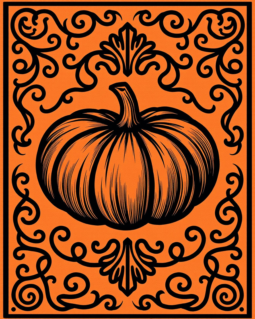 Pumpkin Vine Scrollwork Art Design Rug