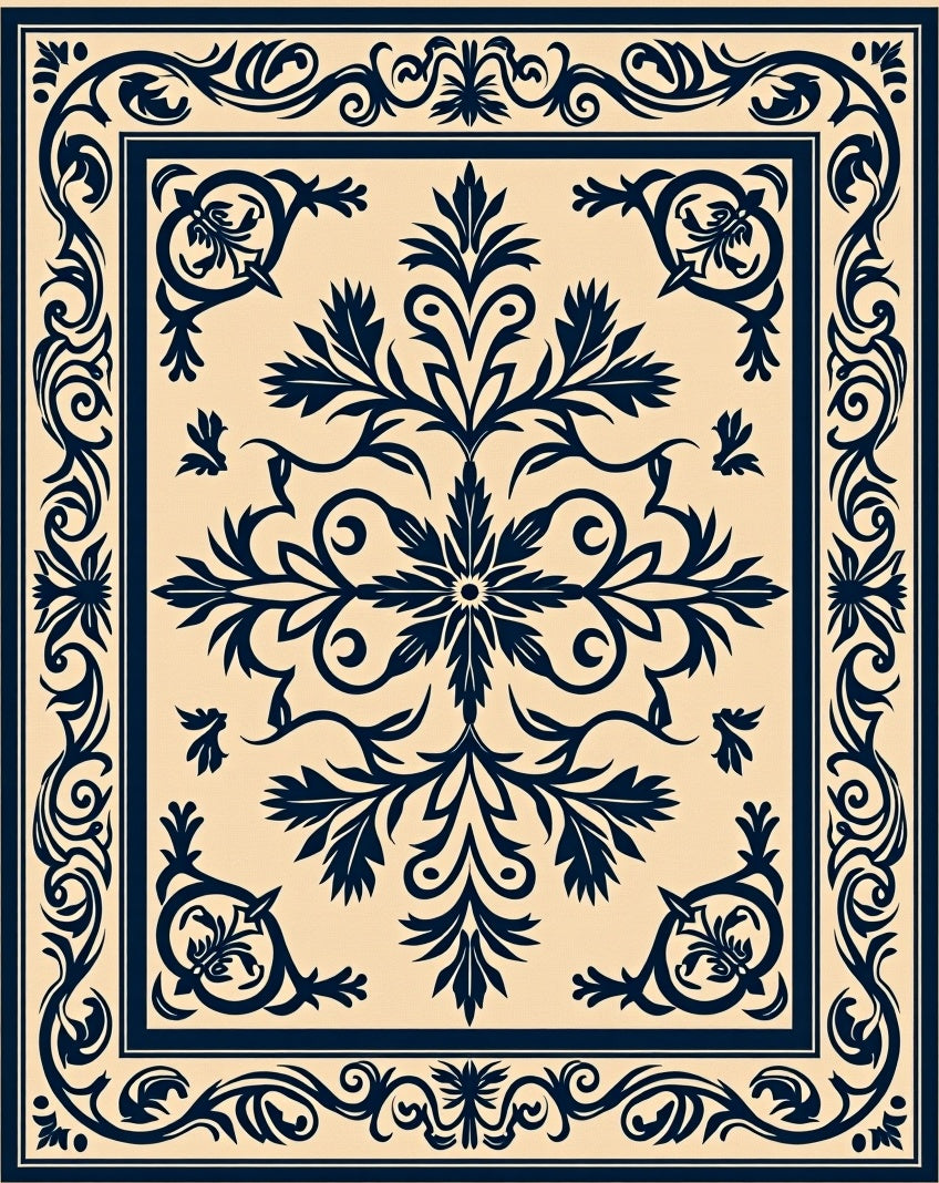 Classic Floral Medallion Dark Blue Rug