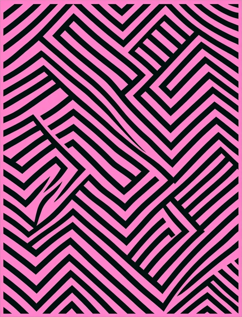 Pink and Black Geometric Maze Rug