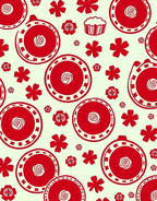 Playful Red Floral Circular Pattern Rug