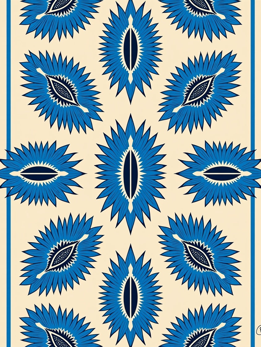 Bold Blue Sunburst Geometric Design Rug