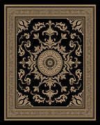 Ornate Black Gold Damask Pattern Rug