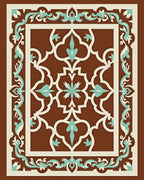Ornate Geometric Teal Brown Rug