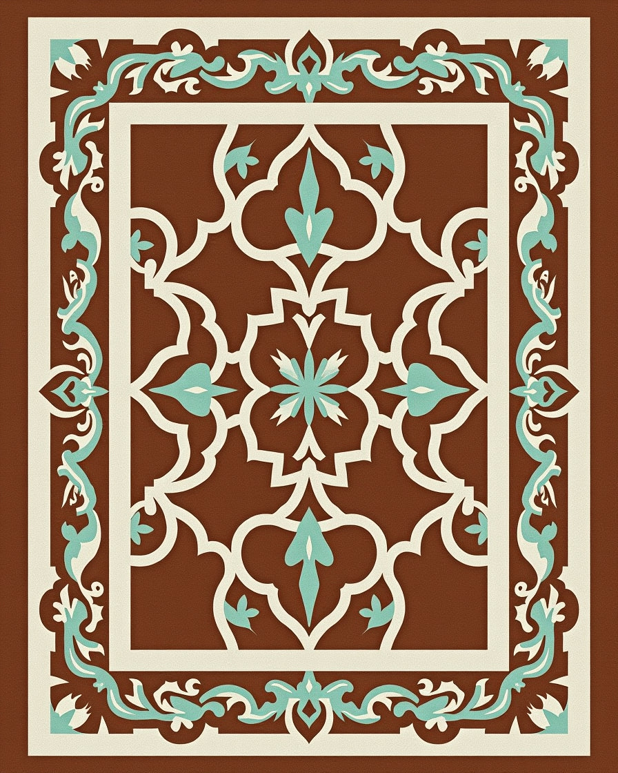 Ornate Geometric Teal Brown Rug
