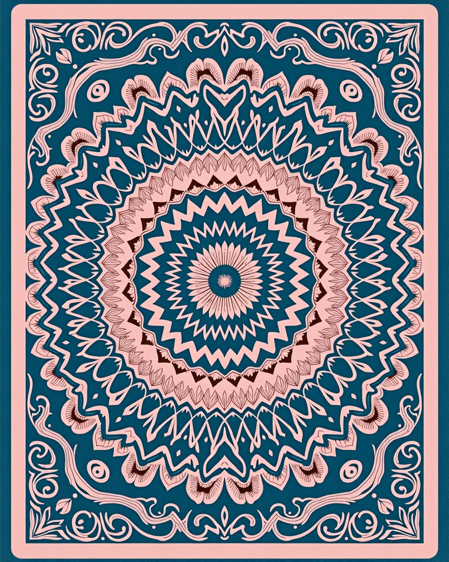 Mandala Inspired Teal And Pink Rug