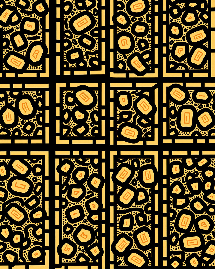 Abstract Geometric Pattern Yellow Black Rug