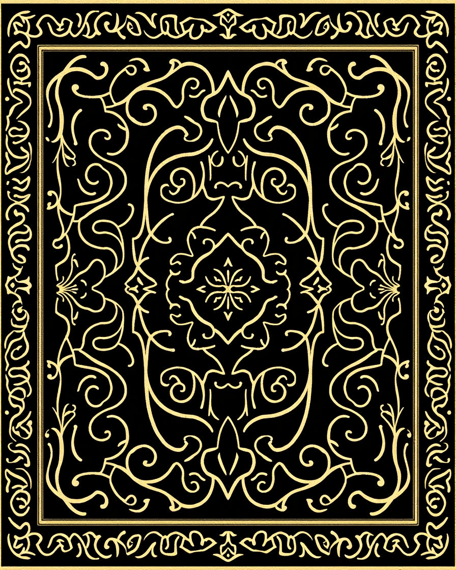 Black And Gold Filigree Pattern Rug