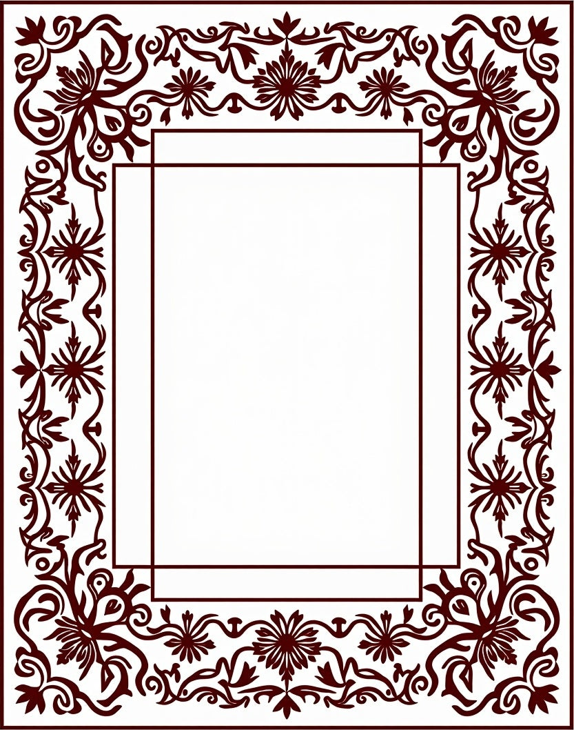Ornate Burgundy Floral Border Design Rug