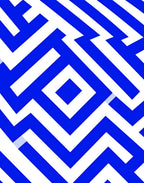Bold Blue White Geometric Maze Pattern Rug