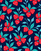 Red Strawberry Pattern With Blue Leaves Rug