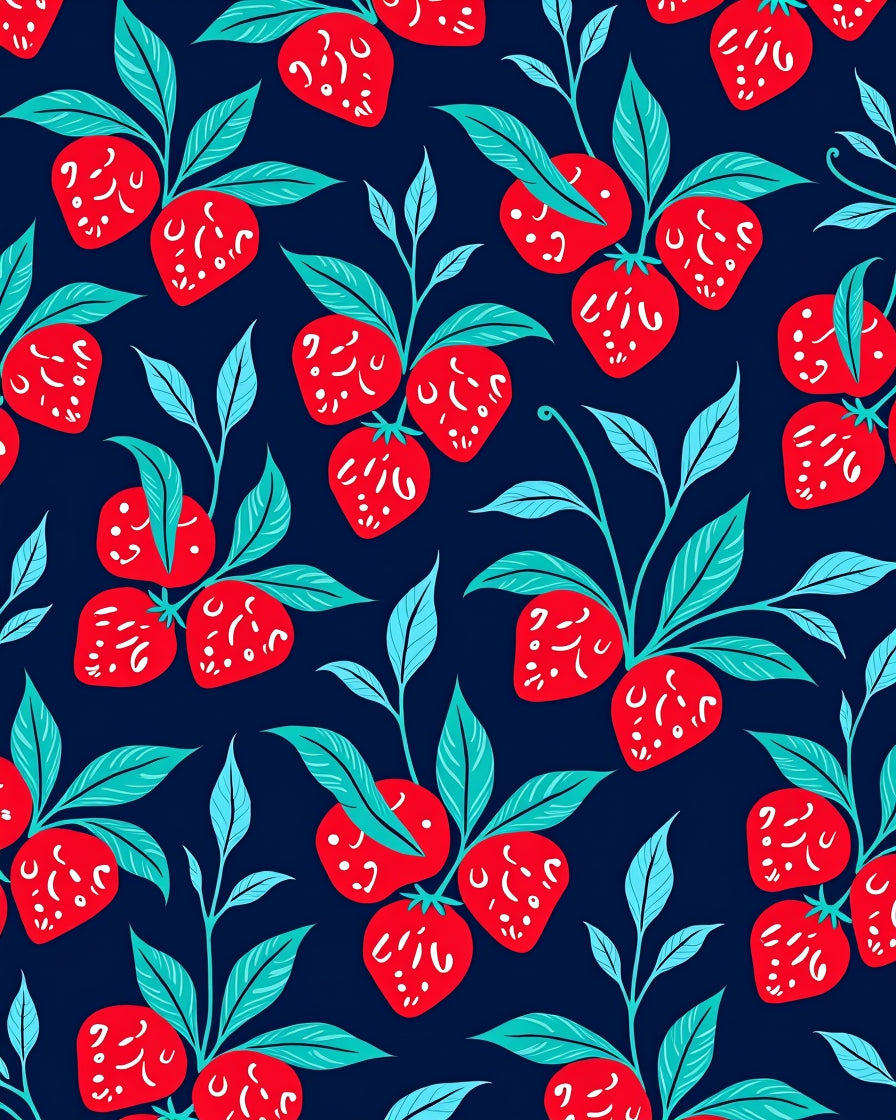 Red Strawberry Pattern With Blue Leaves Rug