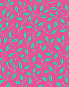 Vibrant Pink Teal Leaf Pattern Rug