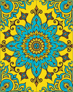 Bright Teal Yellow Floral Mandala Rug