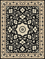 Classic Floral Patterned Black and Cream Rug