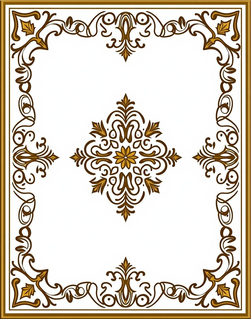 Elegant Gold Brown Scroll Medallion Rug