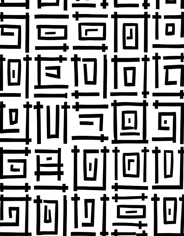 Bold Black Geometric Maze Design Rug