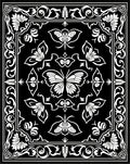 Black White Butterfly Floral Ornament Rug