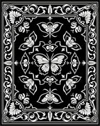 Black White Butterfly Floral Ornament Rug