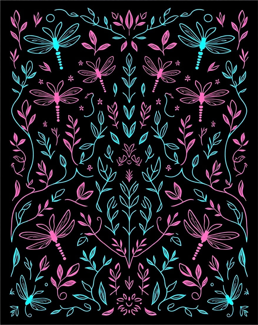 Artistic Dragonfly Leaf Pattern Rug