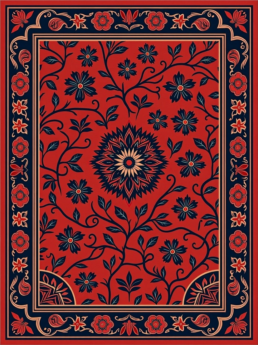 Red Floral Vine Pattern Rug
