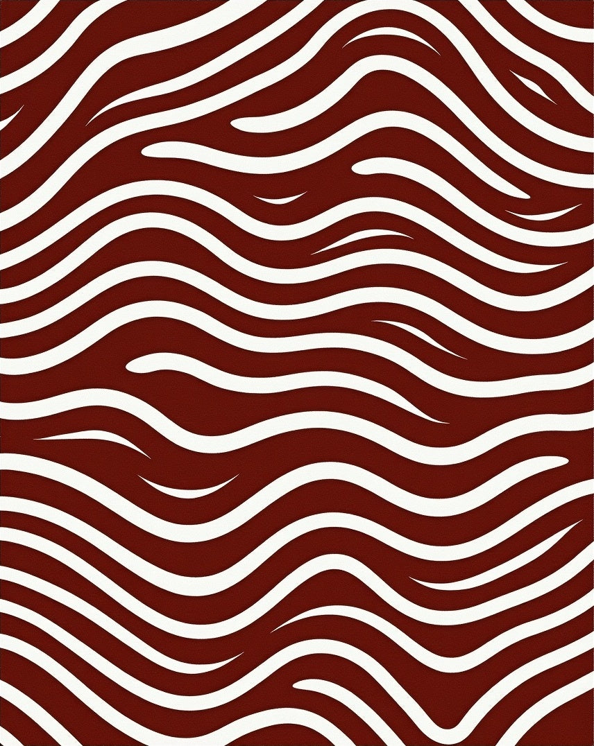 Deep Red White Abstract Waves Rug